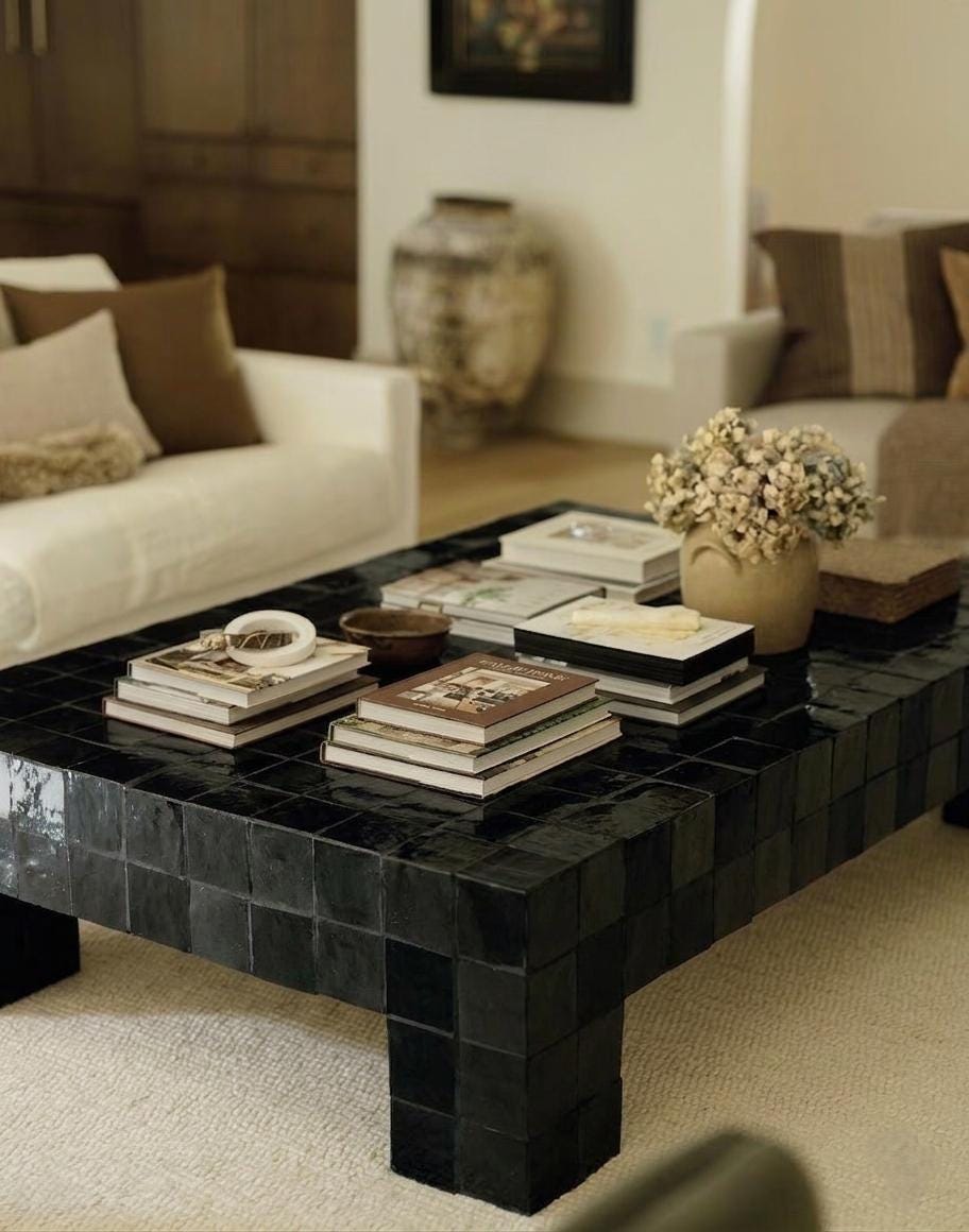 Handcrafted Moroccan Zellige Coffee Table – Beige Clay Tile, Customizable Size