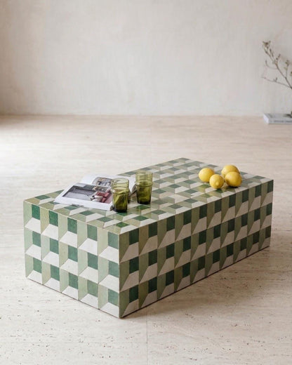 Moroccan Mosaic Tiled Coffee Table | Rectangular Zellige Design | Modern Boho Statement Piece