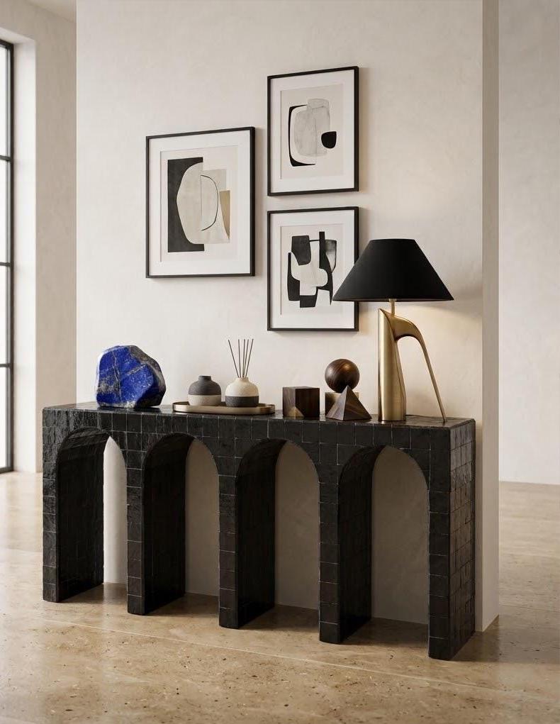 Zellige Arch Console Table | Handmade Moroccan Mosaic Tile | Entryway & Living Room Console, Custom Size