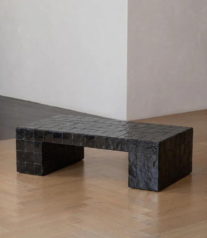 Handmade Moroccan Zellige Coffee Table | Seamless Tile Plinth, Custom Sizing