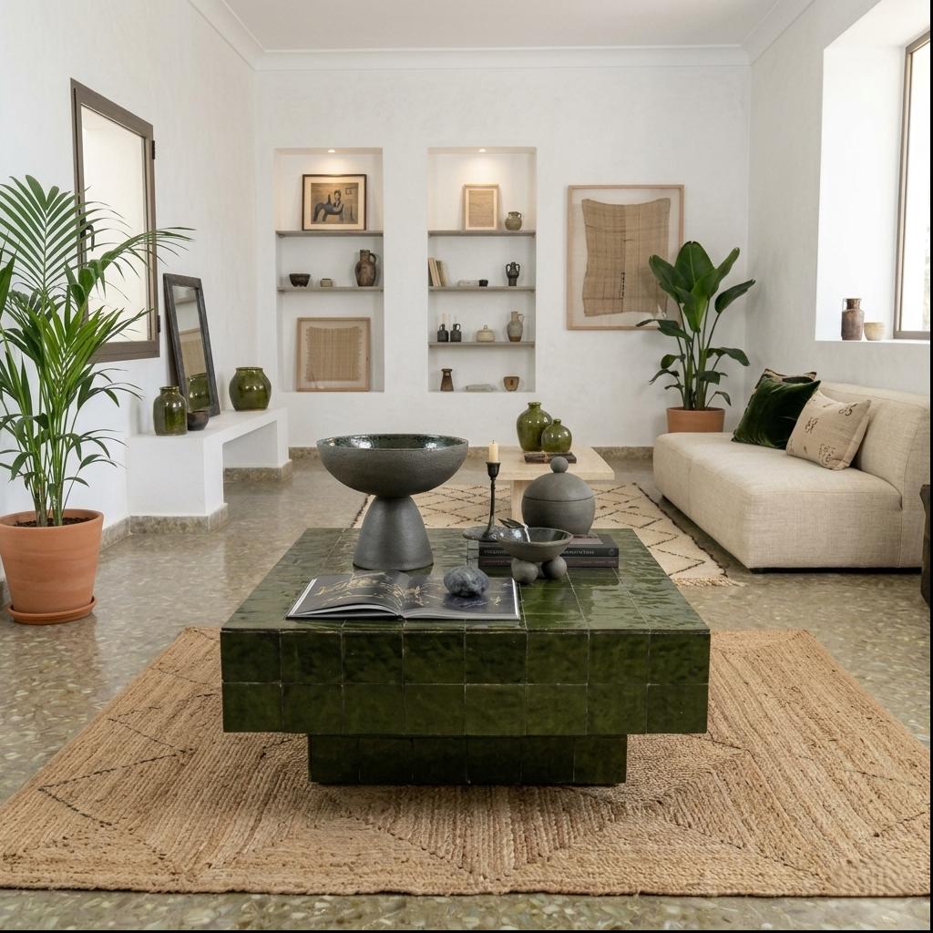 Handmade Moroccan Zellige Coffee Table | Mosaic Tile Table Customizable Home Decor