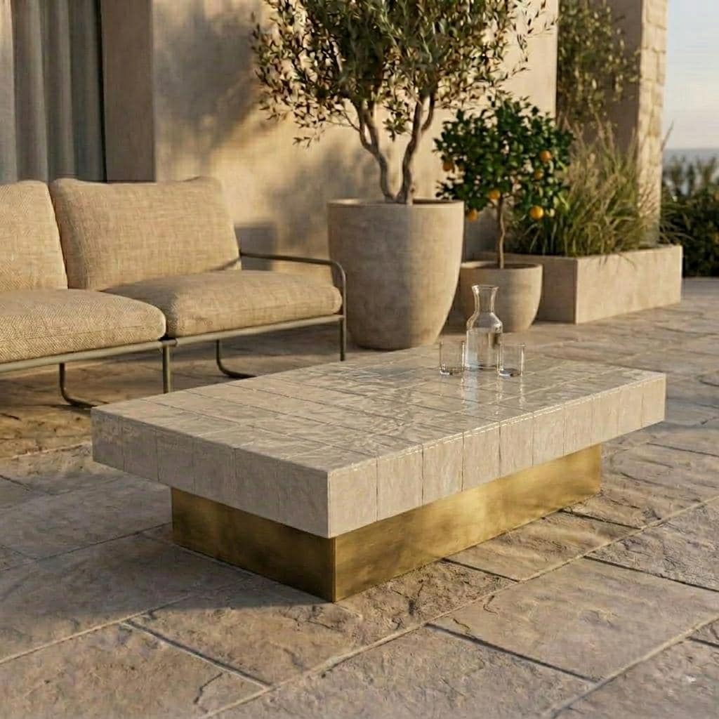 Handmade Zellige Coffee Table | Moroccan Mosaic Tile Top, Wood Base