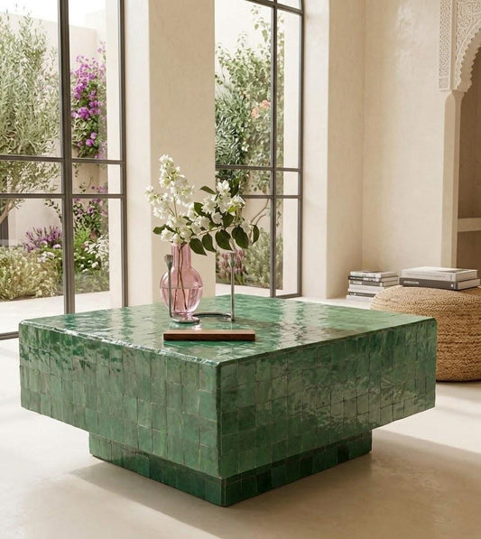 Square Zellige Coffee Table | Handmade Moroccan Mosaic Table | Unique Housewarming Gift, Artisan Made