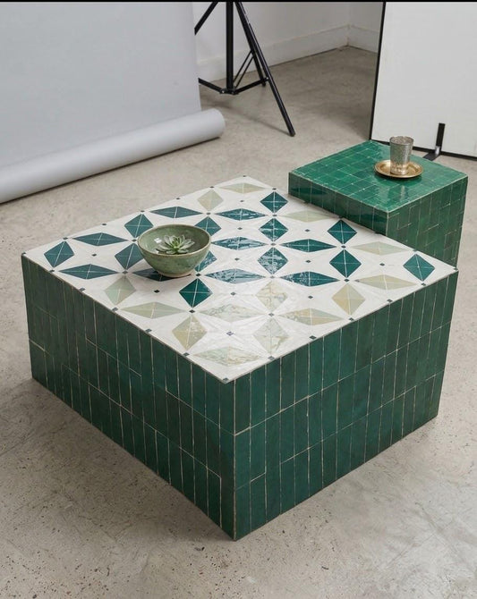 Square Zellige Coffee Table | Handmade Moroccan Mosaic Table | Unique Housewarming Gift, Artisan Made