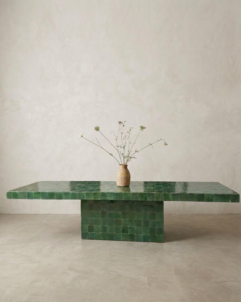 Custom Zellige Dining Table | Green Tile | Made-to-Order Moroccan Furniture