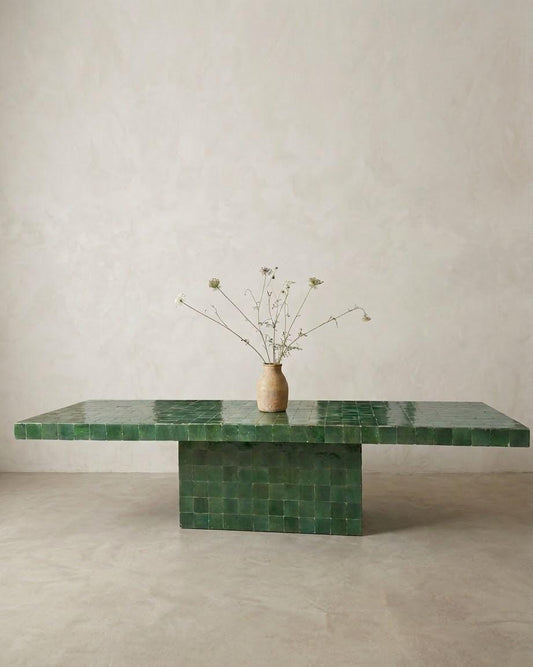 Custom Zellige Dining Table | Green Tile | Made-to-Order Moroccan Furniture