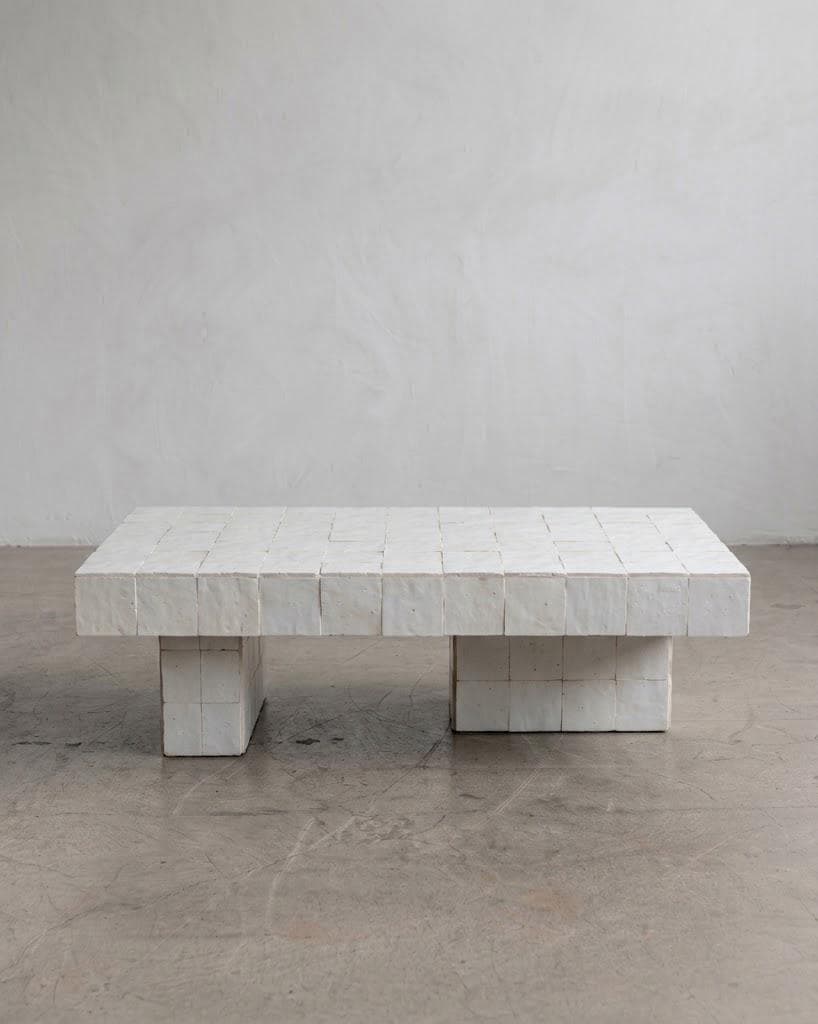 Handmade Moroccan Zellige Coffee Table: Seamless Tile Plinth, Custom Sizing