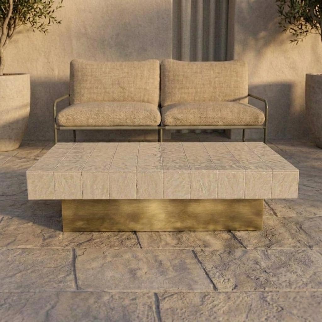 Handmade Zellige Coffee Table | Moroccan Mosaic Tile Top, Wood Base