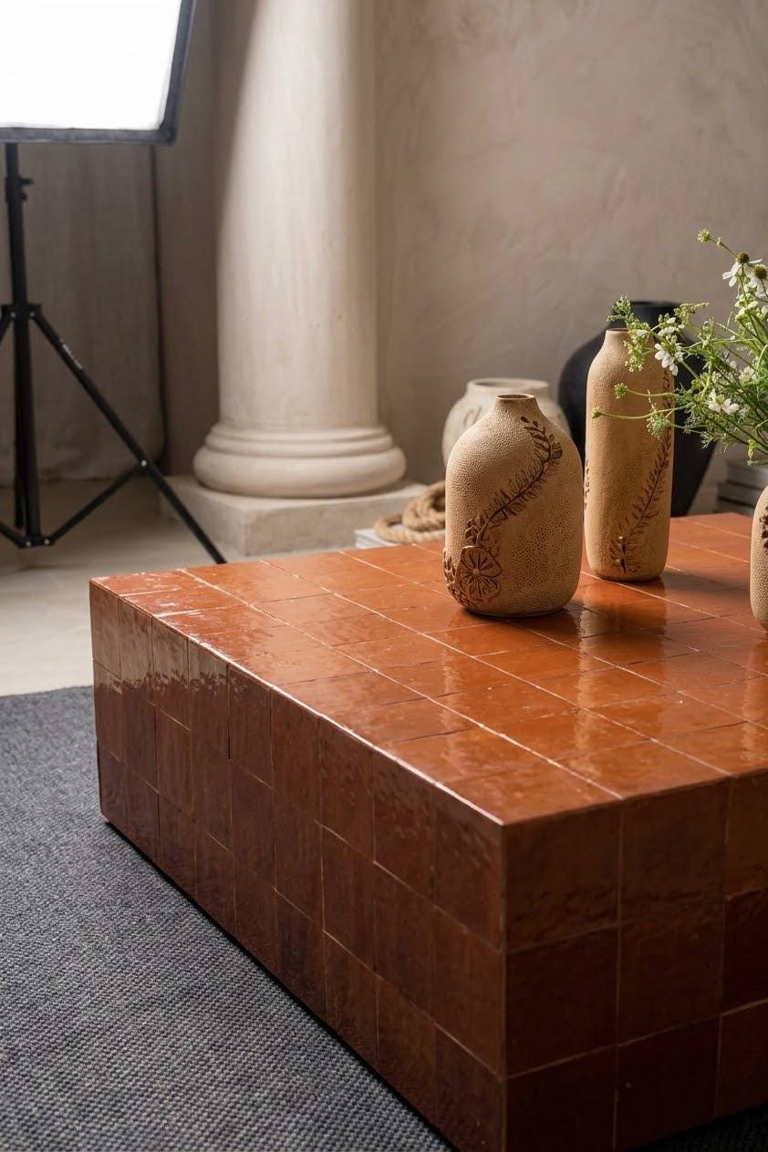 Moroccan Square Coffee Table | Handmade Zellige Mosaic Tile | Unique Boho Statement Piece