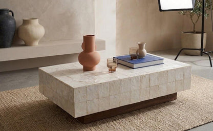 Envision This In Your Home | Rectangular Zellige Coffee Table | Mosaic Tile Top & Wooden Base | Moroccan Craft