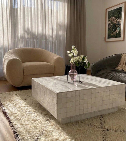 Square Zellige Coffee Table | Handmade Moroccan Mosaic Table | Unique Housewarming Gift, Artisan Made