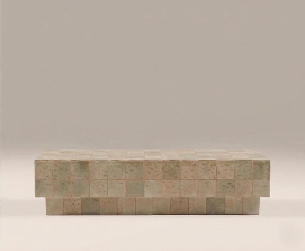 Handmade Beige Zellige Mosaic Coffee Table | Moroccan Wood Base, Custom Color
