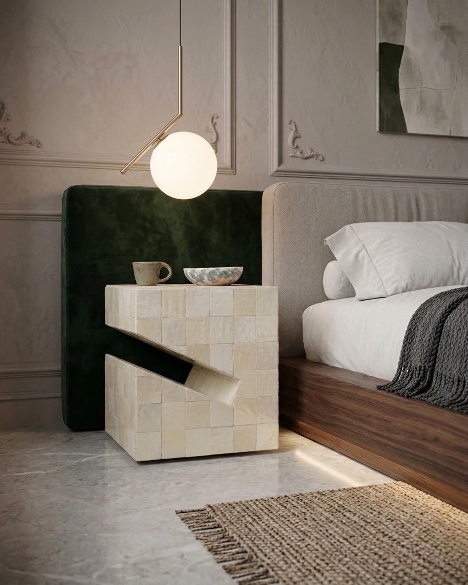 Zellige Cube Side Table with Hidden Drawer | Handmade Moroccan Mosaic Tile | Custom Color & Size