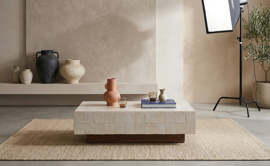 Envision This In Your Home | Rectangular Zellige Coffee Table | Mosaic Tile Top & Wooden Base | Moroccan Craft