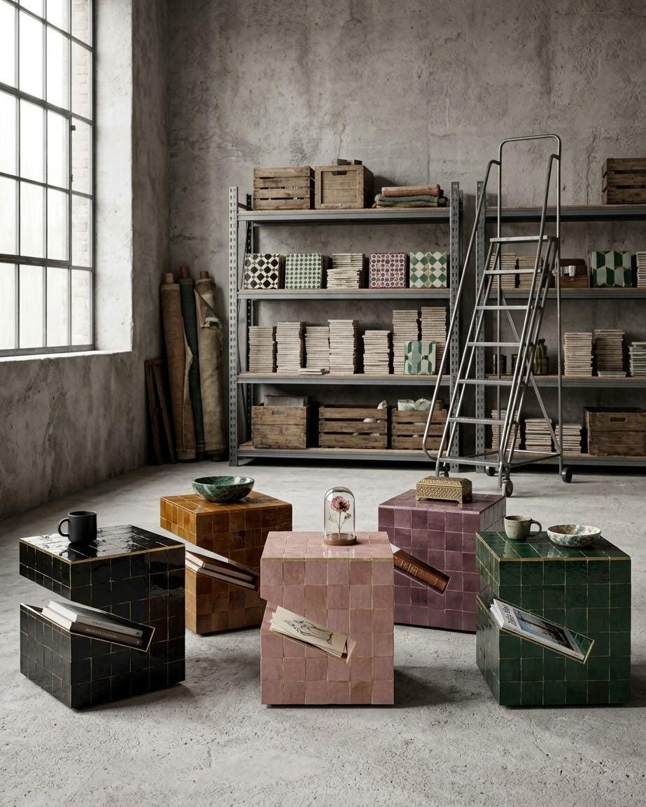 Zellige Cube Side Table with Hidden Drawer | Handmade Moroccan Mosaic Tile | Custom Color & Size
