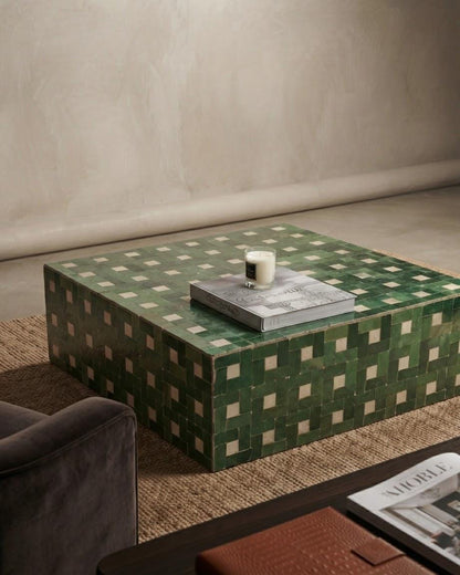 Square Zellige Coffee Table | Handmade Moroccan Mosaic Tile Table | Custom Size Fully Tiled Terracotta Table