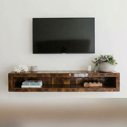 Chunky Zellige Wall Shelf, Handmade Moroccan Tile Floating Block, TV Console Shelf, Custom Length