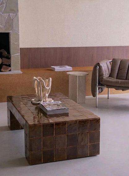 Handmade Moroccan Zellige Coffee Table | Seamless Tile Plinth, Custom Sizing
