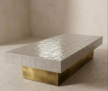 Handmade Zellige Coffee Table | Moroccan Mosaic Tile Top, Wood Base