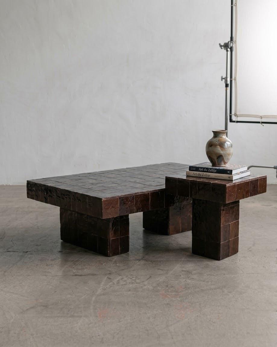 Rectangular Moroccan Zellige Coffee Table | Luxury Handcrafted Mosaic Tile Furniture for Interior Design