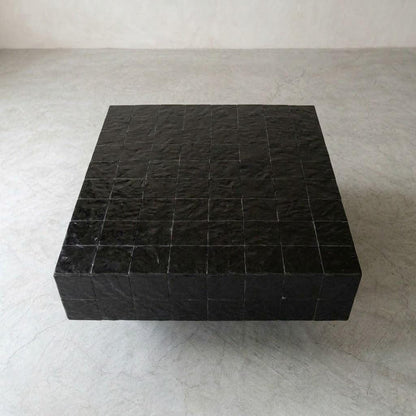 Moroccan Mosaic Coffee Table | Glossy Beige Zellige - Luxury Handmade Custom Color Table