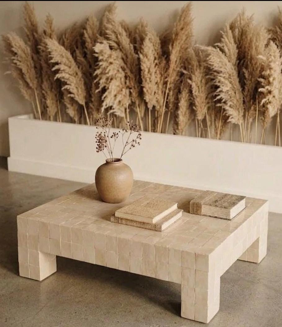 Handcrafted Moroccan Zellige Coffee Table – Beige Clay Tile, Customizable Size