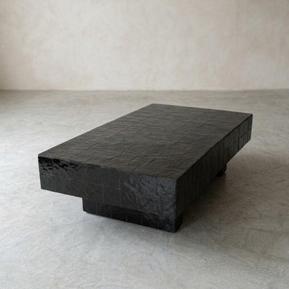 Moroccan Mosaic Coffee Table | Glossy Beige Zellige - Luxury Handmade Custom Color Table