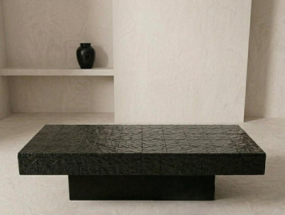 Handmade Black Zellige Coffee Table | Moroccan Mosaic Tile Top, Solid Wood Base
