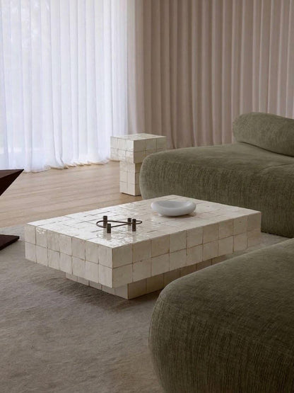 Moroccan Mosaic Tiled Coffee Table | Rectangular All-Tile Design | Boho Living Room Decor