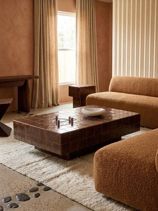 Moroccan Mosaic Tiled Coffee Table | Rectangular All-Tile Design | Boho Living Room Decor