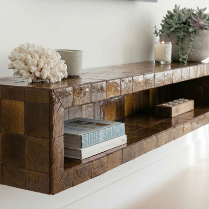 Chunky Zellige Wall Shelf, Handmade Moroccan Tile Floating Block, TV Console Shelf, Custom Length