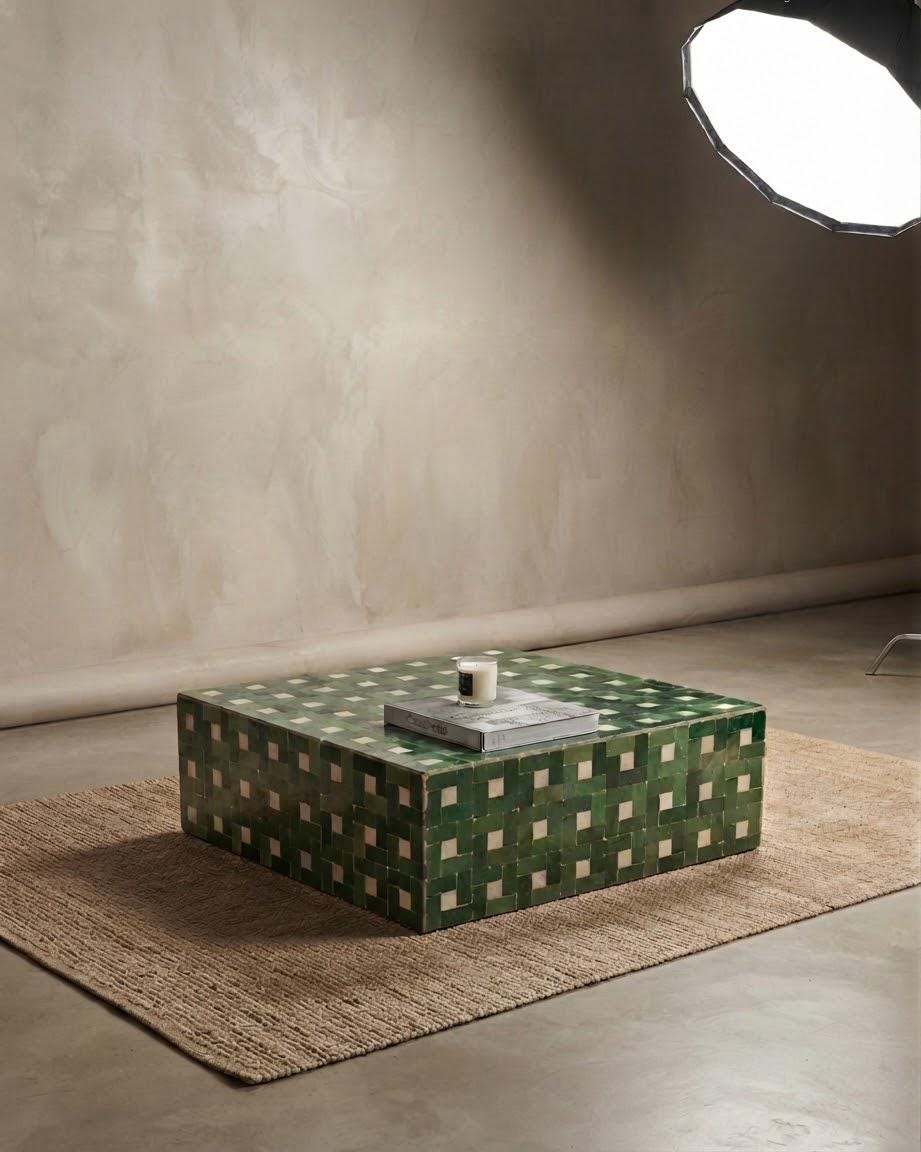 Square Zellige Coffee Table | Handmade Moroccan Mosaic Tile Table | Custom Size Fully Tiled Terracotta Table