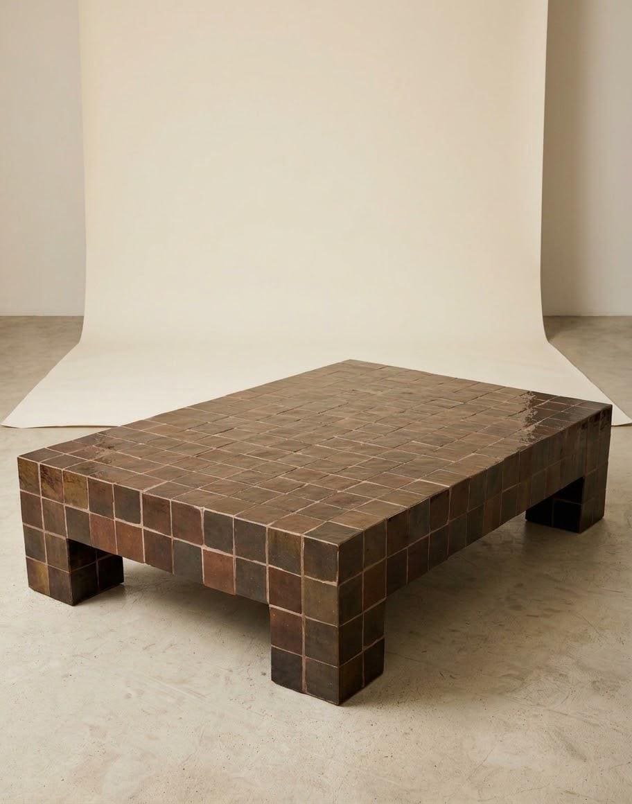 Moroccan Mosaic Tile Table | Handmade Zellige Coffee Table | Unique Rectangular Statement Piece