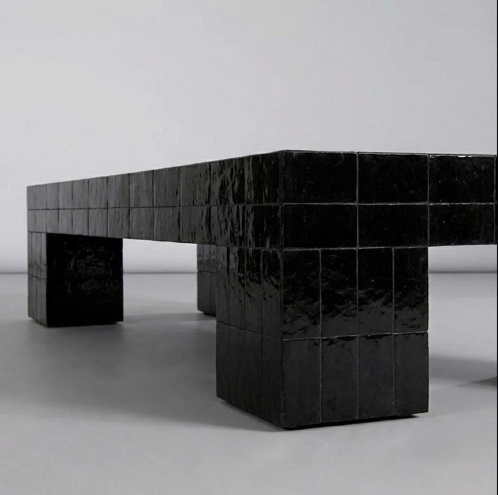Handmade Moroccan Zellige Coffee Table | Seamless Beige Tile, Custom Size