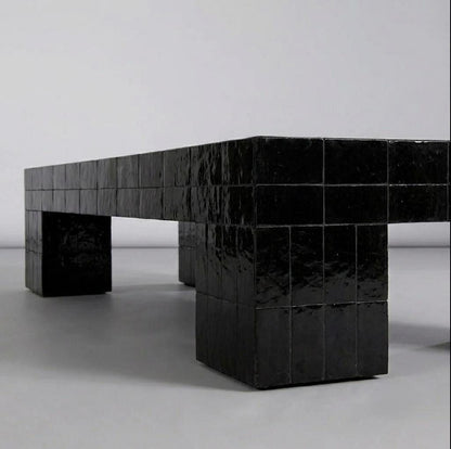 Handmade Moroccan Zellige Coffee Table | Seamless Beige Tile, Custom Size