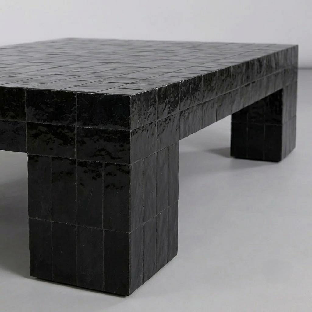 Handmade Moroccan Zellige Coffee Table | Seamless Beige Tile, Custom Size