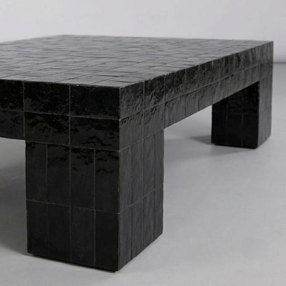 Handmade Moroccan Zellige Coffee Table | Seamless Beige Tile, Custom Size