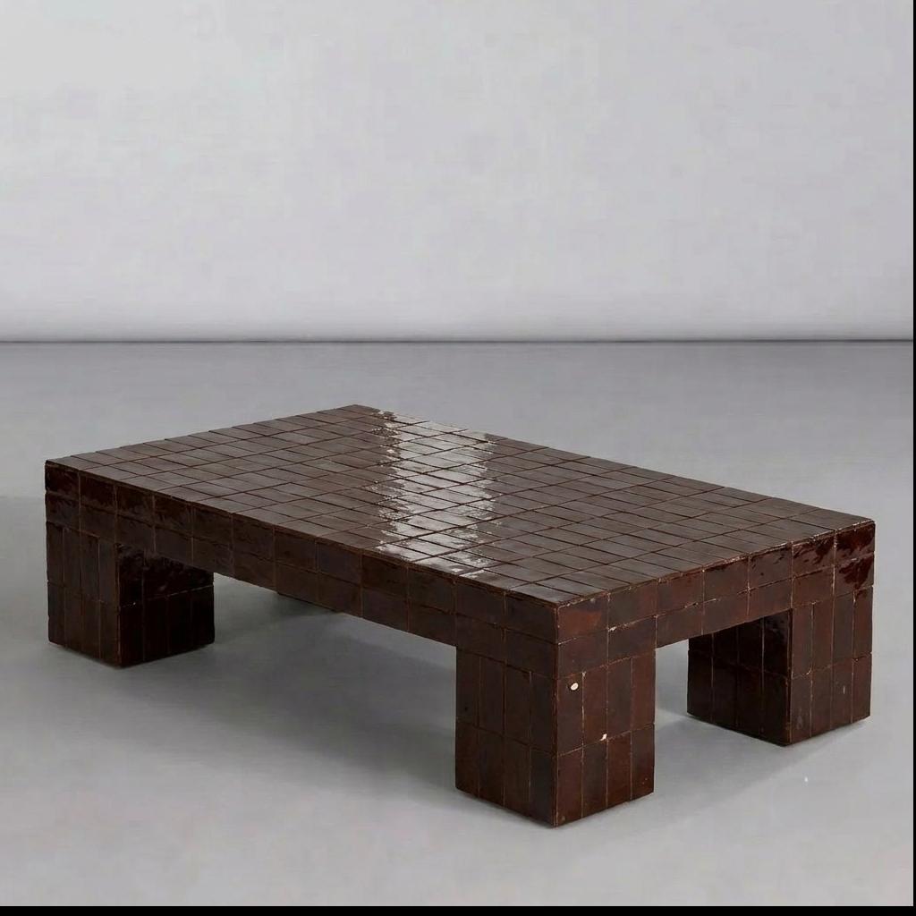 Handmade Moroccan Zellige Coffee Table | Seamless Beige Tile, Custom Size
