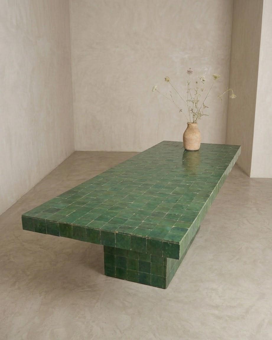 Custom Zellige Dining Table | Green Tile | Made-to-Order Moroccan Furniture