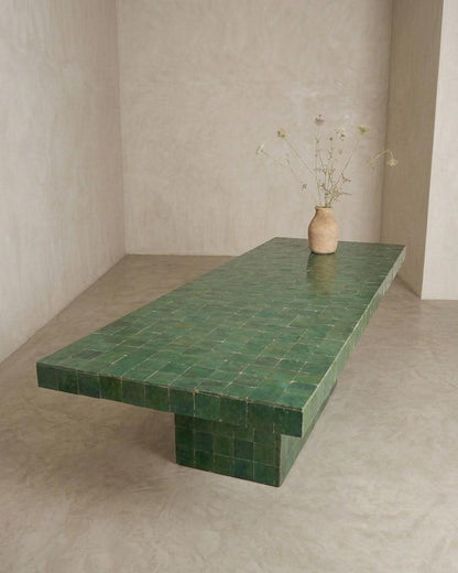 Custom Zellige Dining Table | Green Tile | Made-to-Order Moroccan Furniture