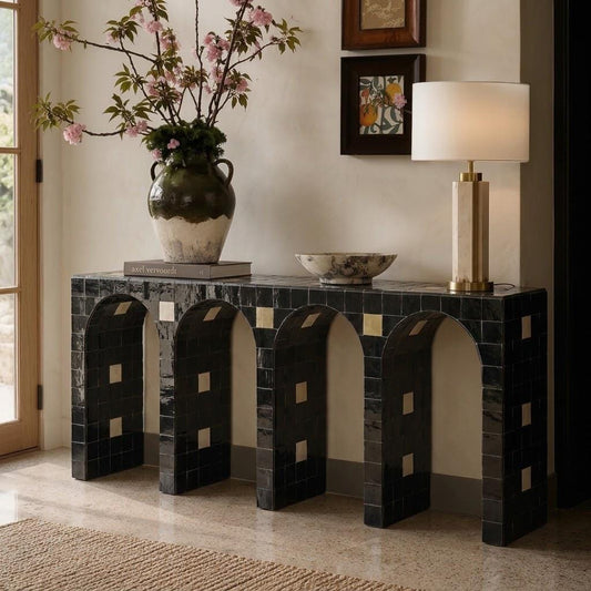 Zellige Arch Console Table | Handmade Moroccan Mosaic Tile | Entryway & Living Room Console, Custom Size