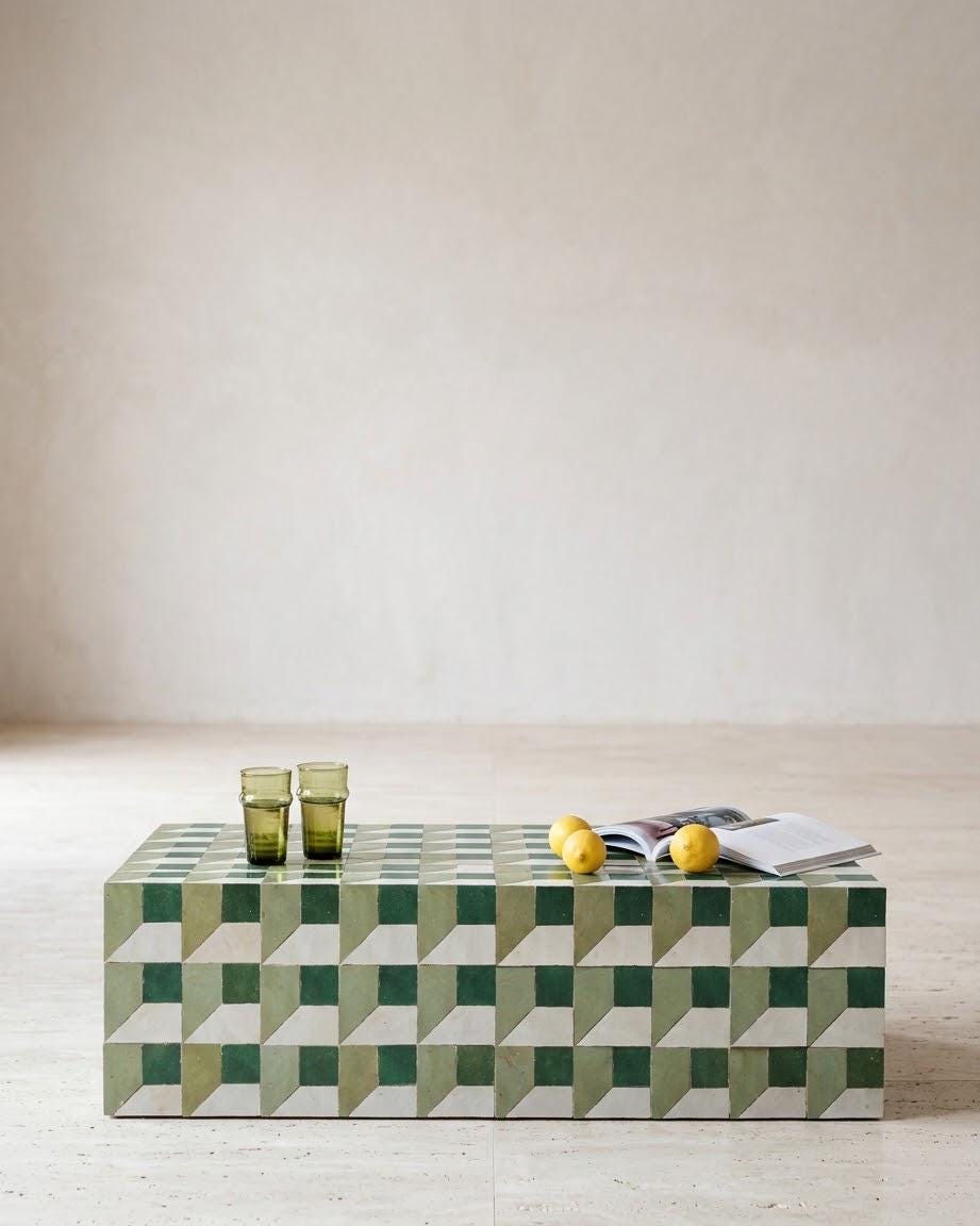 Moroccan Mosaic Tiled Coffee Table | Rectangular Zellige Design | Modern Boho Statement Piece