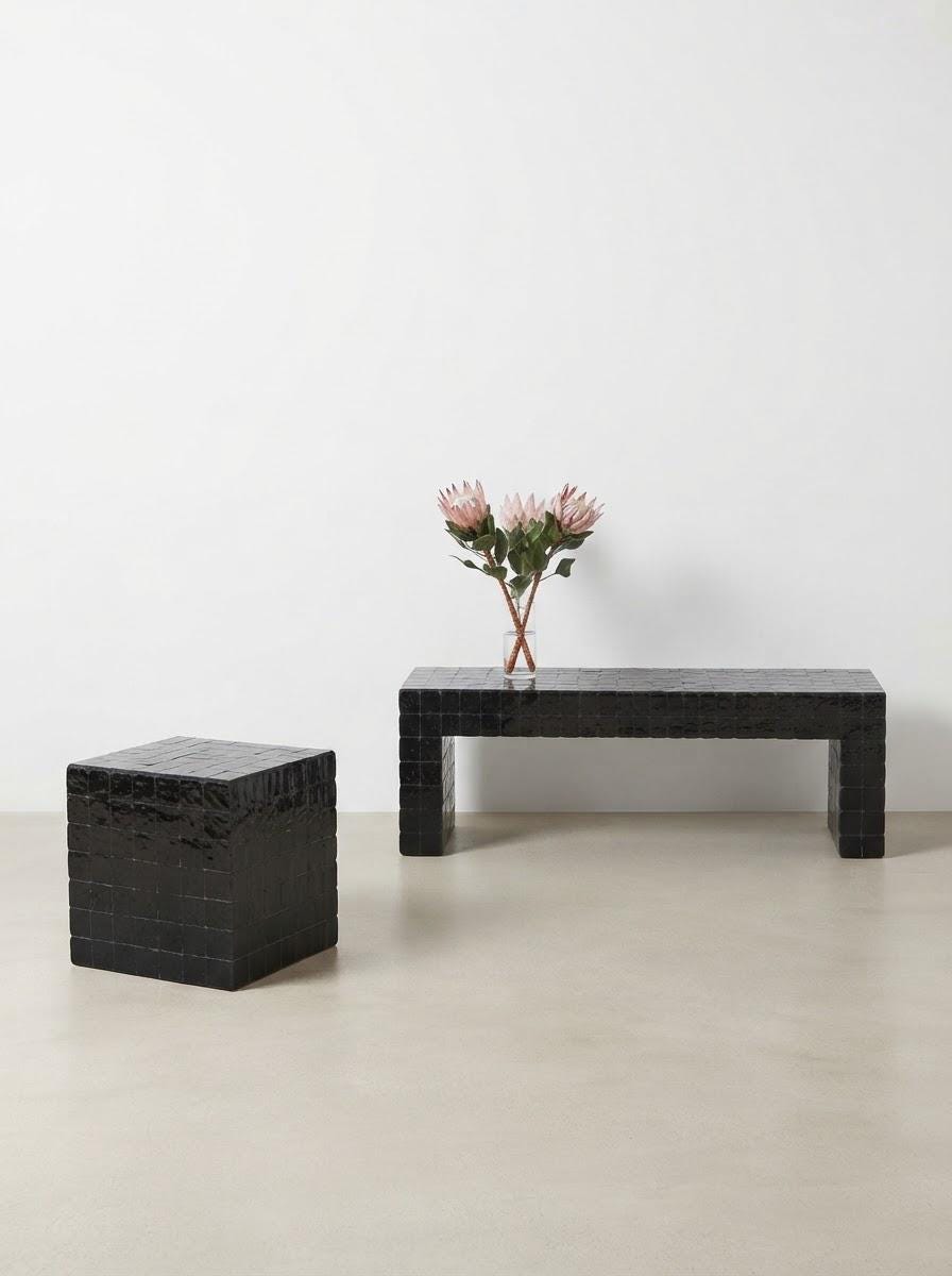 Black Zellige Console Table | Handmade Mosaic Tile Entryway Table, TV Stand, Sofa Table | Custom Size & Color