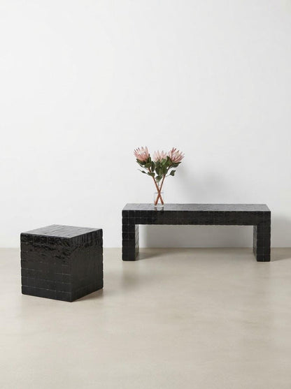 Black Zellige Console Table | Handmade Mosaic Tile Entryway Table, TV Stand, Sofa Table | Custom Size & Color