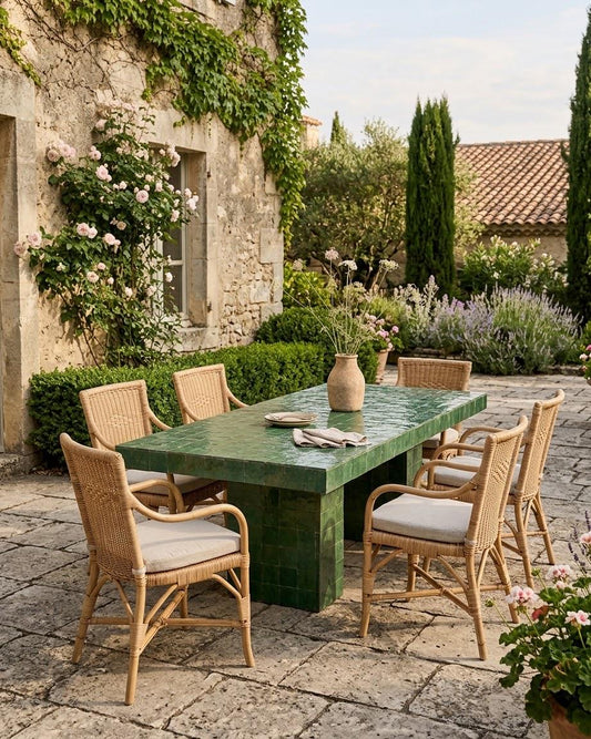Moroccan Zellige Dining Table, Emerald Green, Handmade Mosaic Pedestal Table
