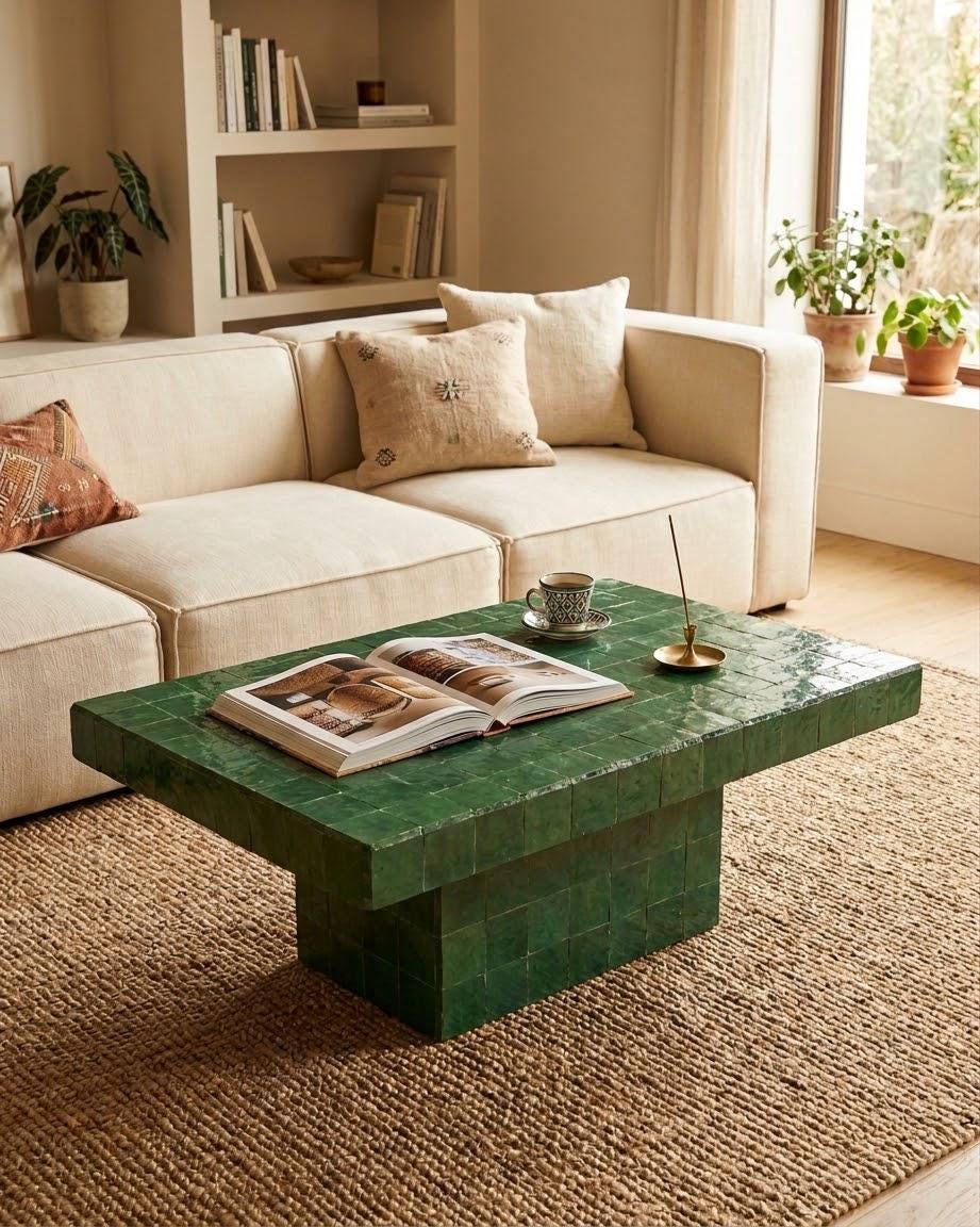 Moroccan Zellige Coffee Table | Mosaic Tile Art | Boho Chic Living Room Centerpiece