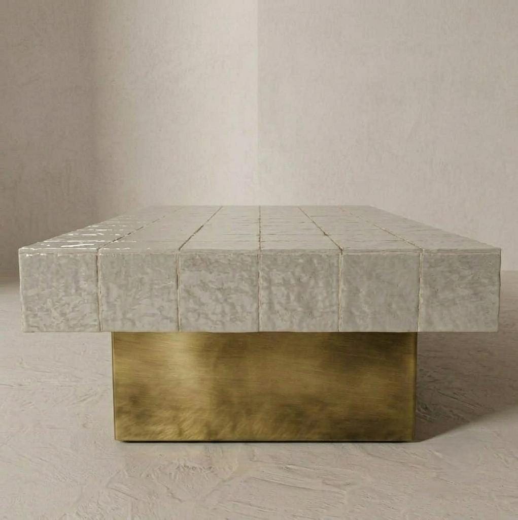 Handmade Zellige Coffee Table | Moroccan Mosaic Tile Top, Wood Base
