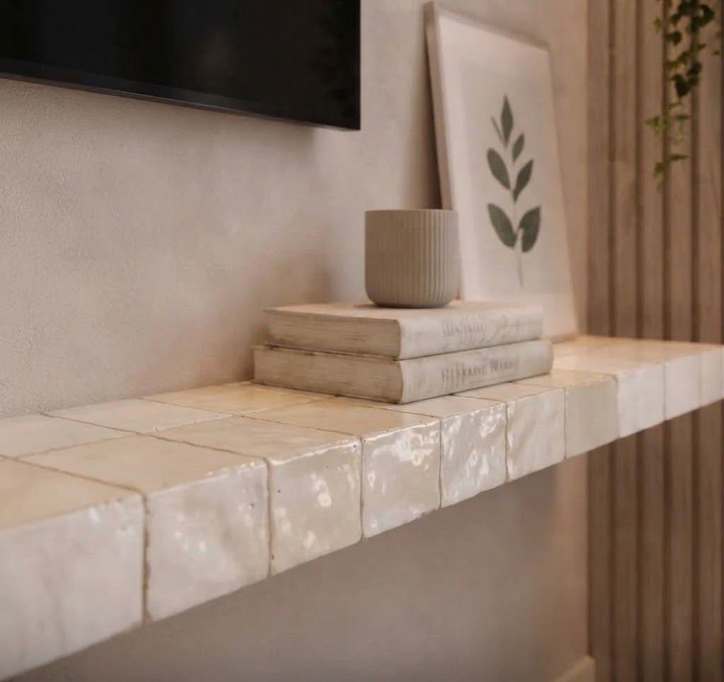 Moroccan Zellige Floating Shelf, Artisan Tiled Wall Shelf, Luxury Home Decor, Made to Order
