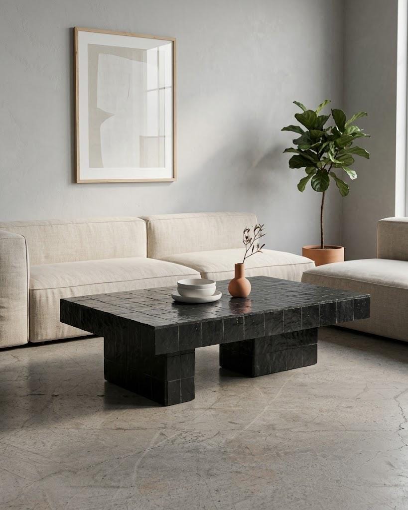 Handmade Moroccan Zellige Coffee Table | Seamless Tile Plinth, Custom Sizing