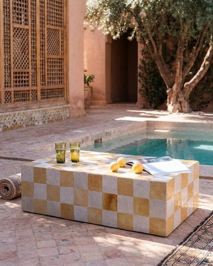Moroccan Mosaic Tile Table | Handmade Zellige Coffee Table | Unique Rectangular Statement Piece